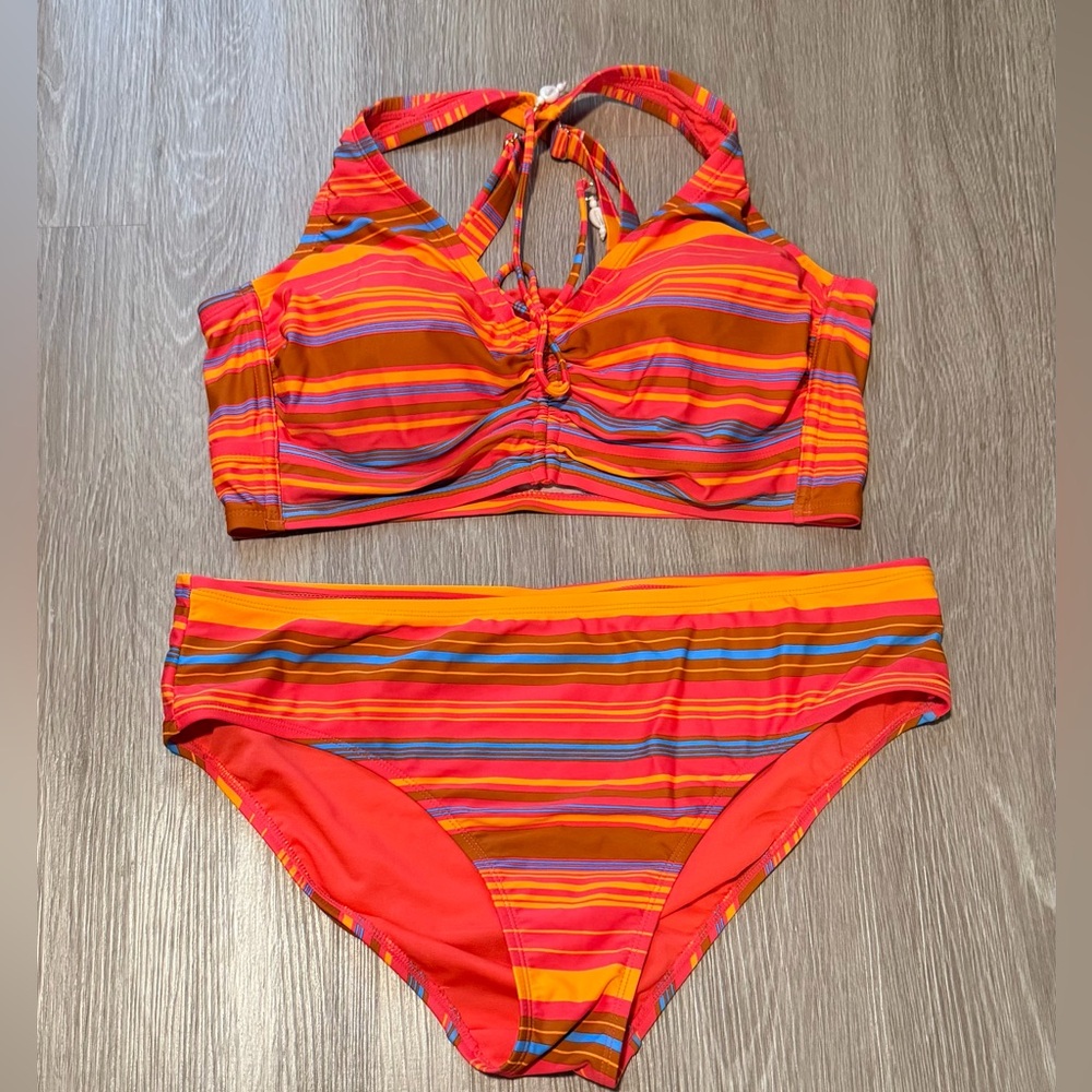 Wild Fable NWOT Coral and Orange Striped Bikini Set - top 0X, bottom 1X